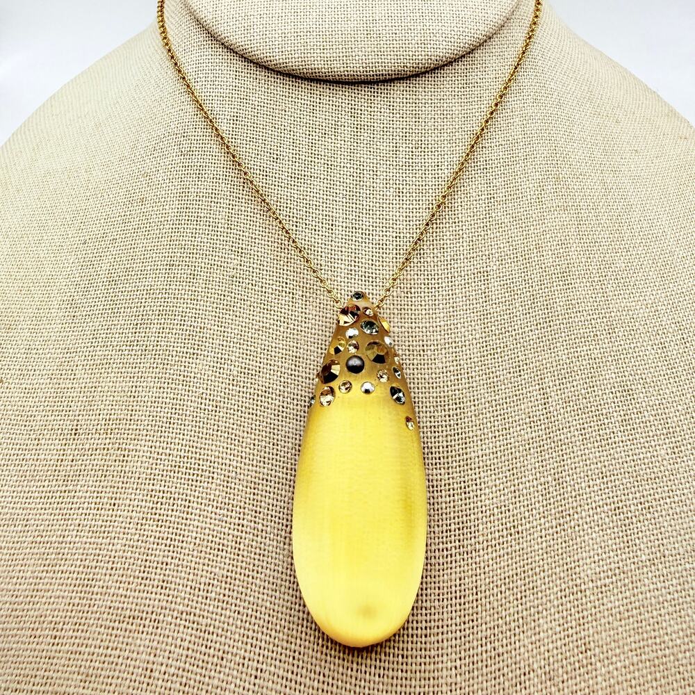 Alexis Bittar Gold Frosted Lucite Crystal Teardrop Pendant Necklace 16" + 3"